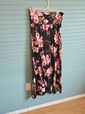 Popana Black Floral Dress with Pink and Yellow Blooms